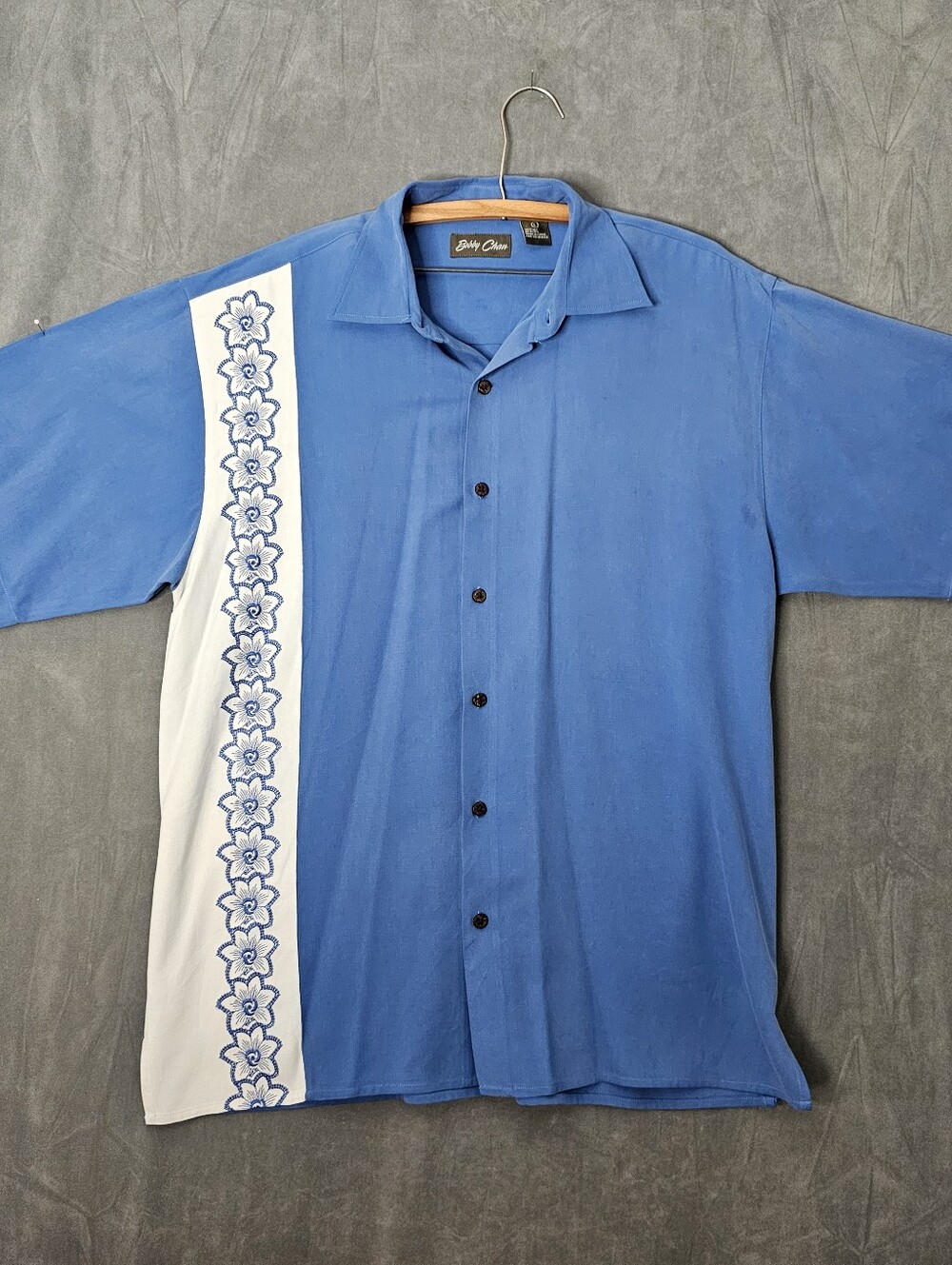 Bobby Chan Mens Silk Embroidered Panel Shirt Short Sleeve Hawaiian Large A1-54